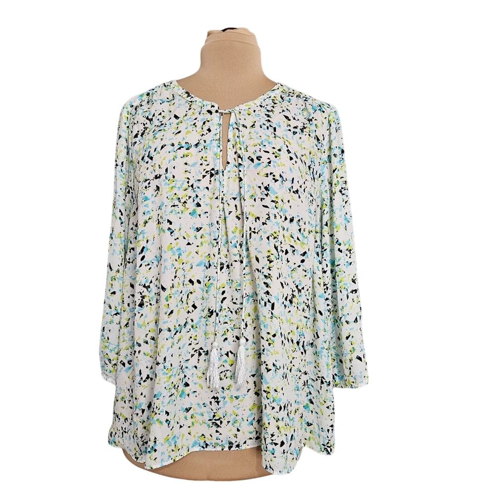 Kaari Blue Curvy Tunic Top Plus Size‎ 3x Geometric Blouse Speckled Geo Artsy